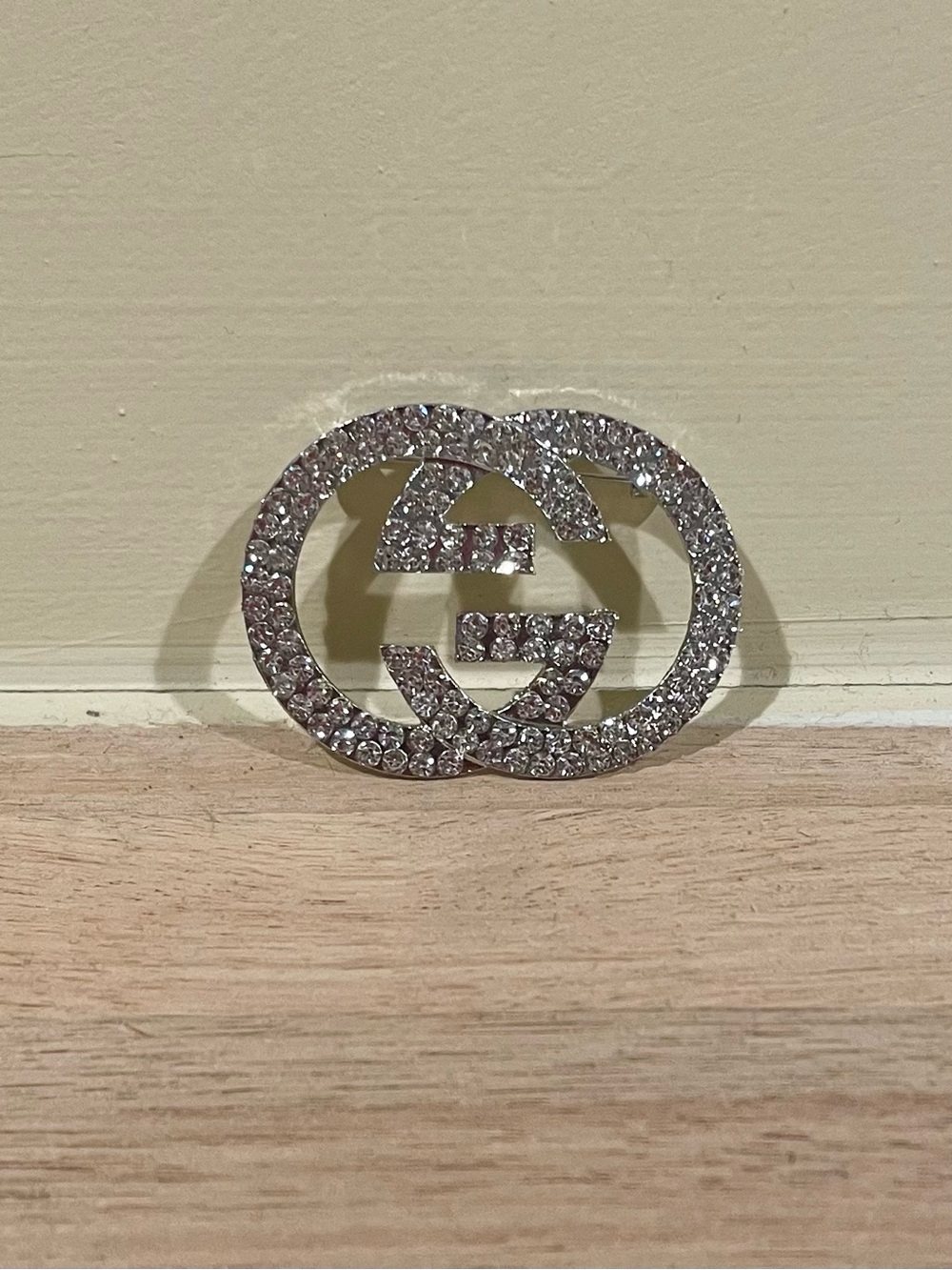 Crystal Double-G Logo Brooch - Silver